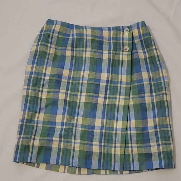 Talbots Irish linen wrap plaid skirt size 8 - Picture 1 of 7